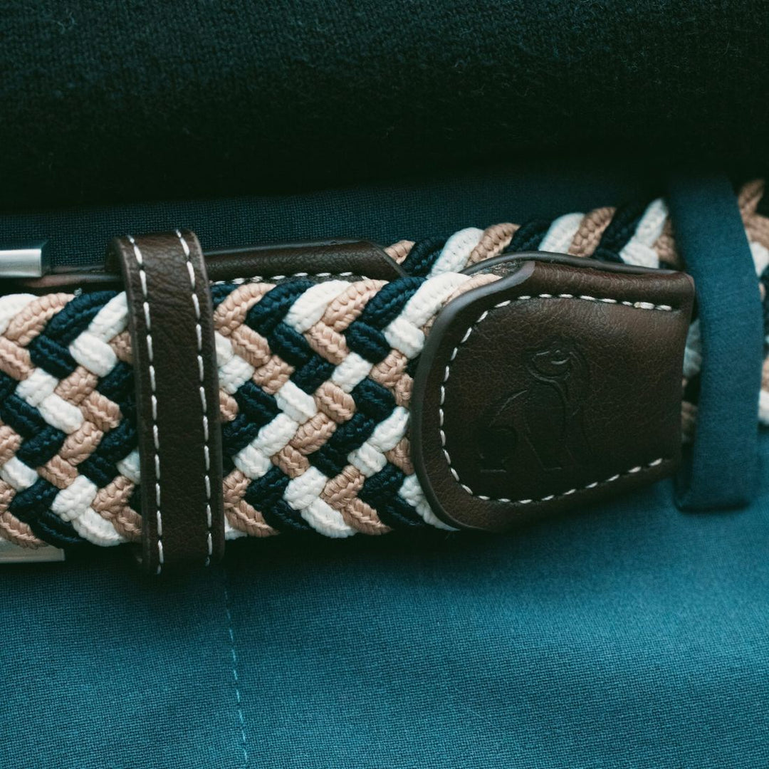 Woven Belt - Navy / Beige Zigzag