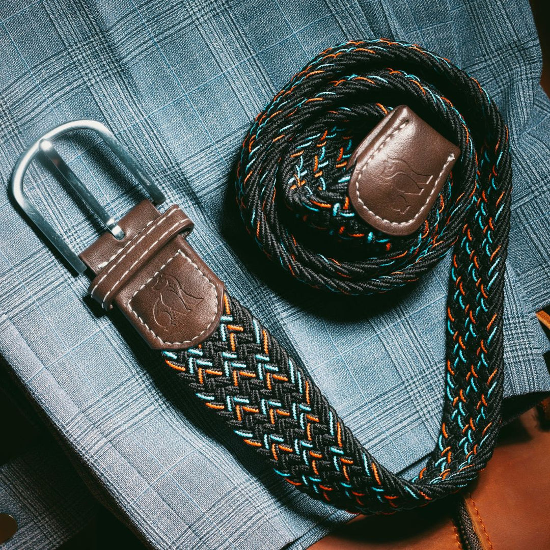 Woven Belt - Black / Orange & Blue Dot