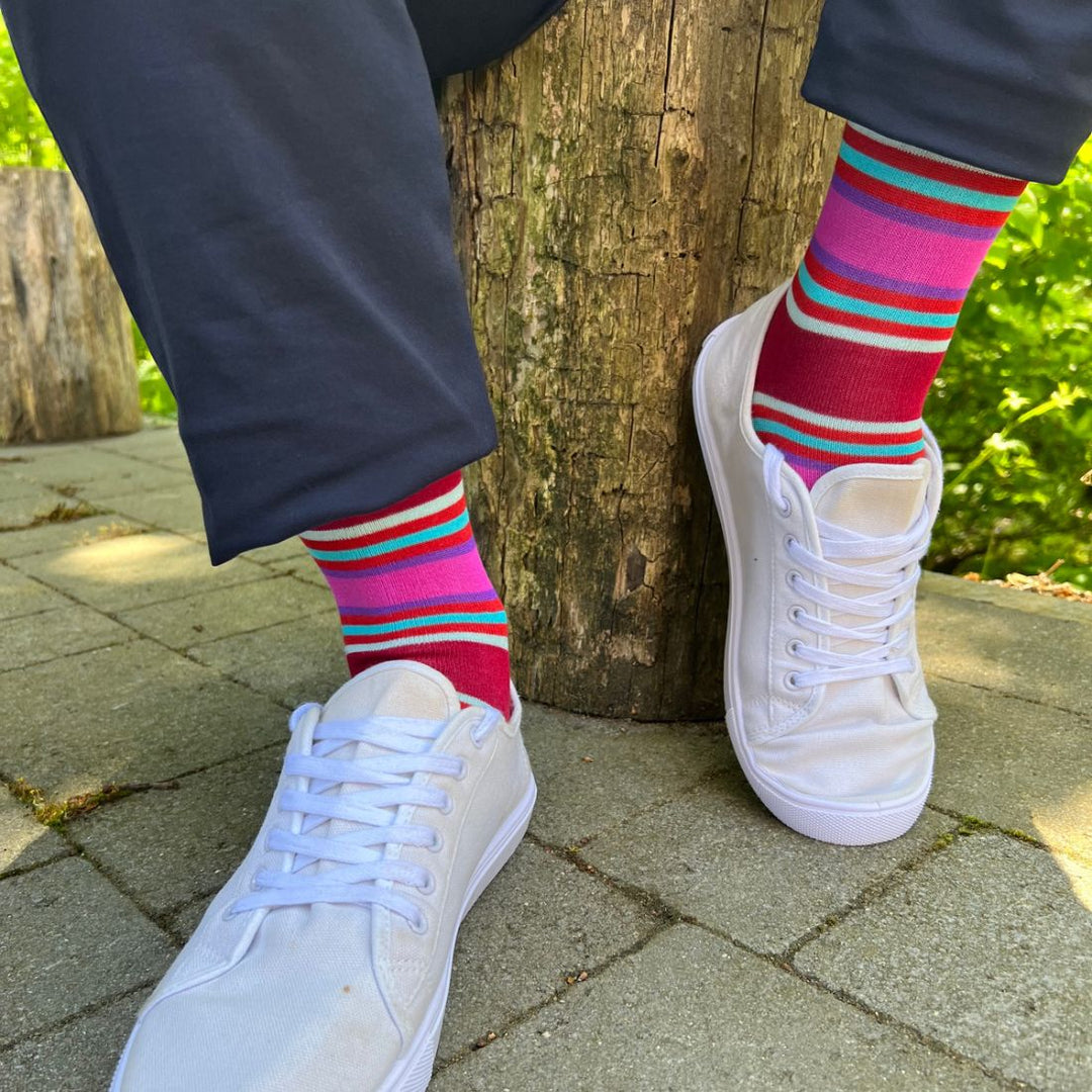 Burgundy & Pink Striped Bamboo Socks