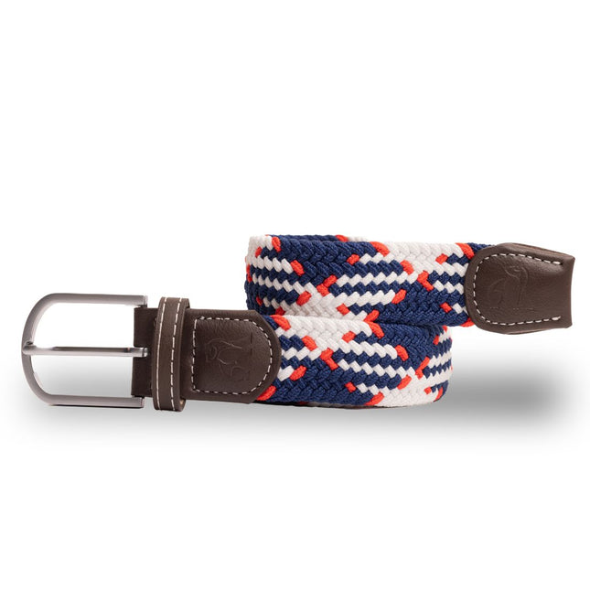 Womens Elastic Belt - Woven Belt - Blue & Red Diagonal Stripe