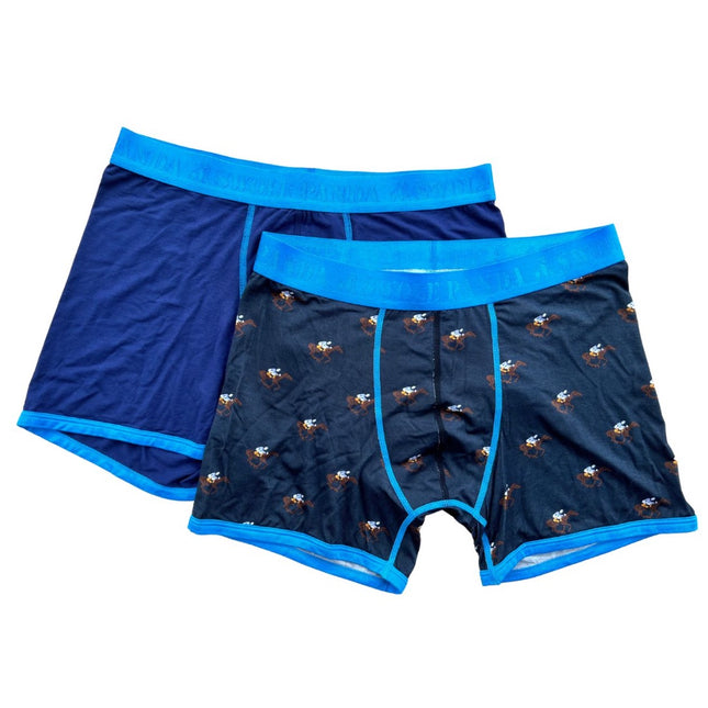 Patterned Bamboo Underwear - Bamboo Boxers 2 Pack - Navy Blue / Racehorses