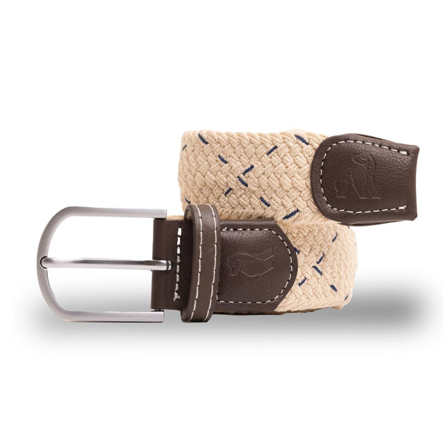 Mens Elastic Stretch Belt - Woven Belt - Cream & Blue Dot