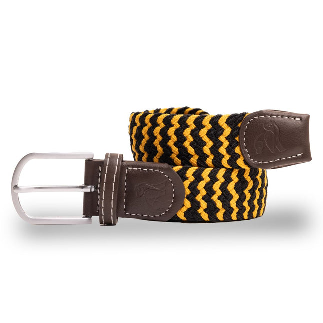 Womens Elastic Belt - Woven Belt - Yellow Zigzag