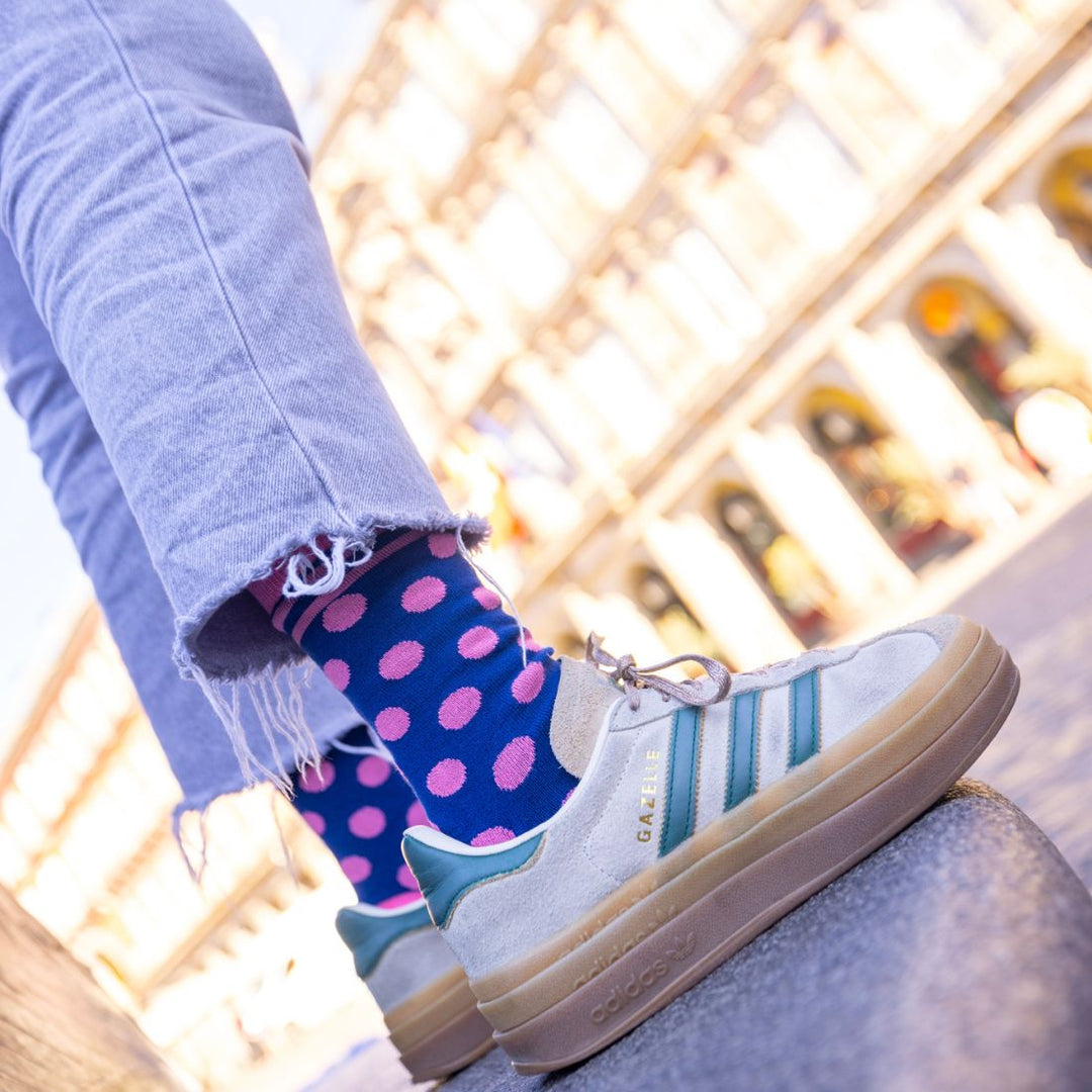 Navy and Pink Polka Dot Bamboo Socks