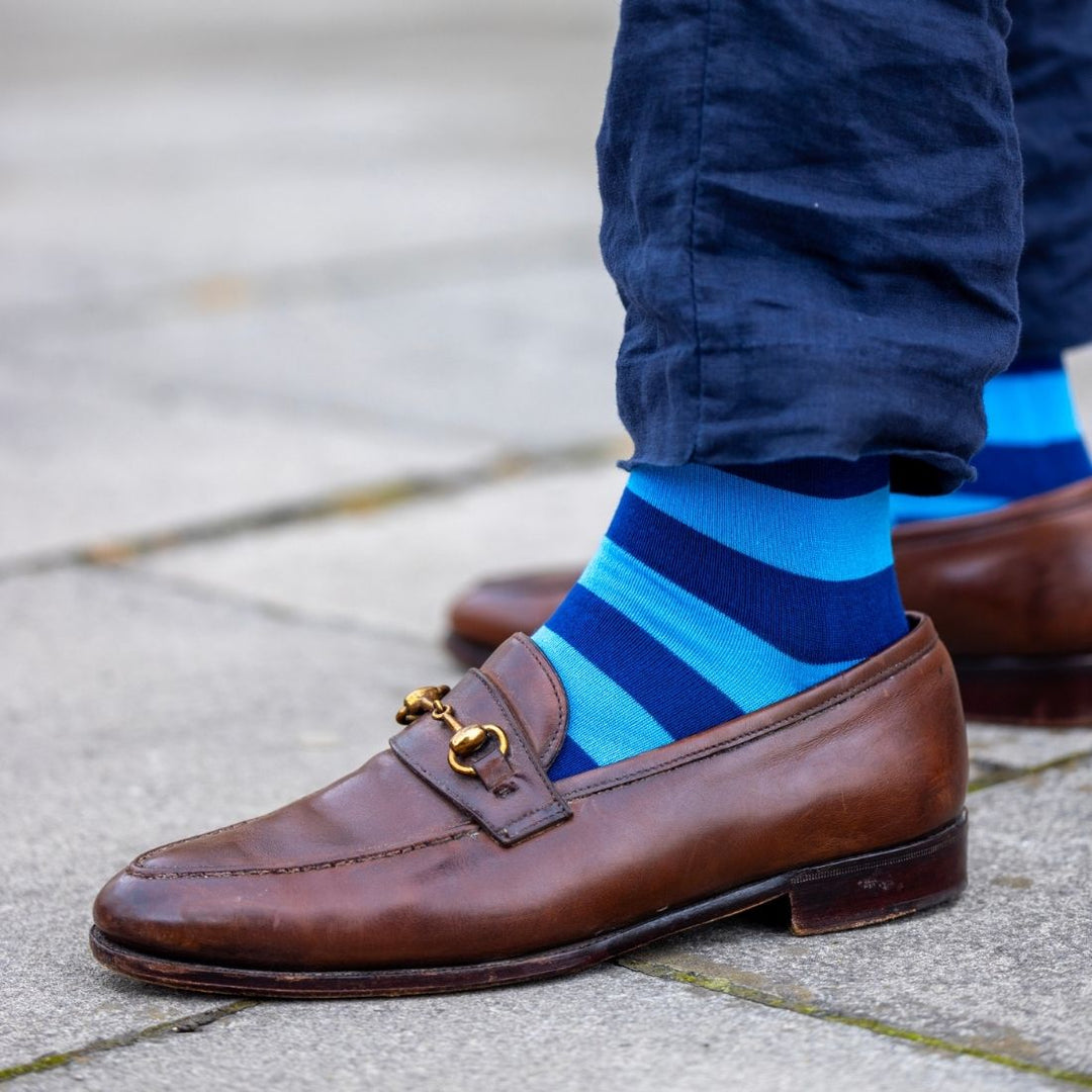 Sky Blue Striped Bamboo Socks (Comfort Cuff)