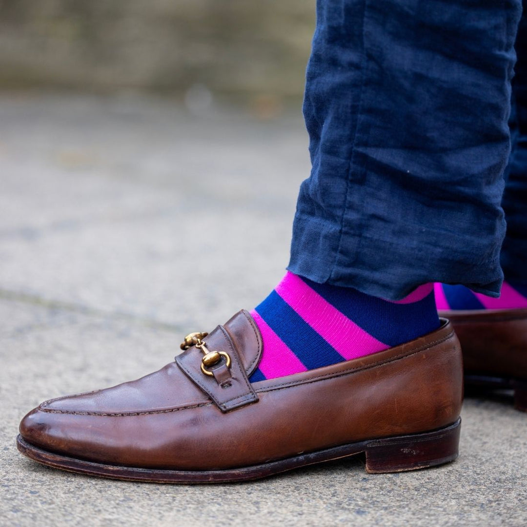 Rich Pink Striped Bamboo Socks (Comfort Cuff)