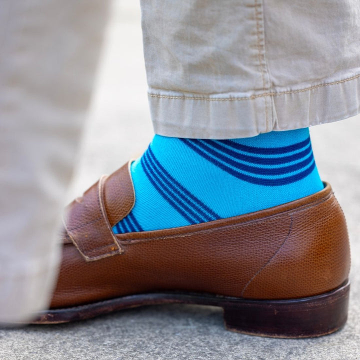 Aqua & Pink Striped Bamboo Socks