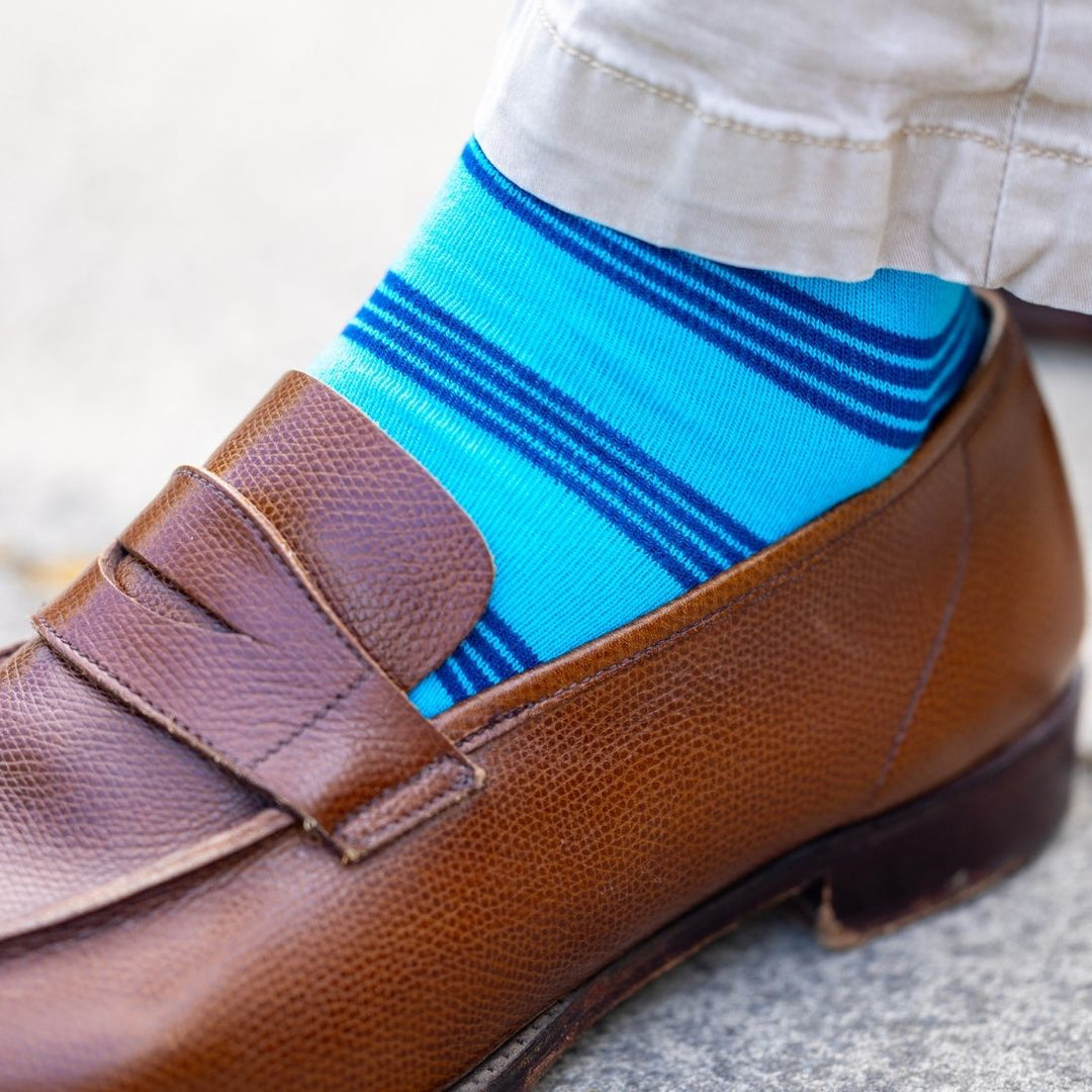 Aqua & Pink Striped Bamboo Socks