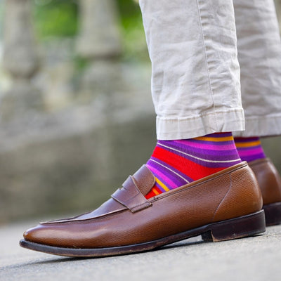 Red Multi Stripe Bamboo Socks