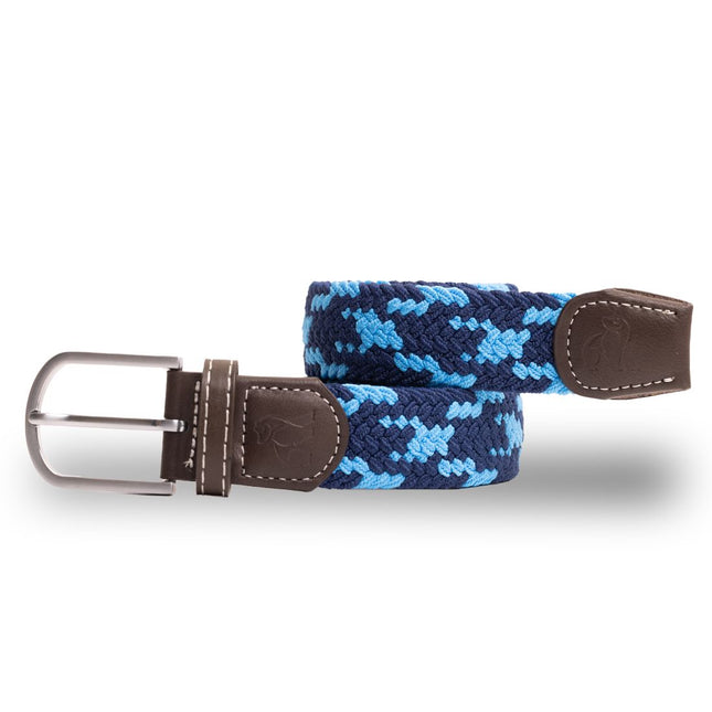 Womens Elastic Belt - Woven Belt - Blue X Zigzag