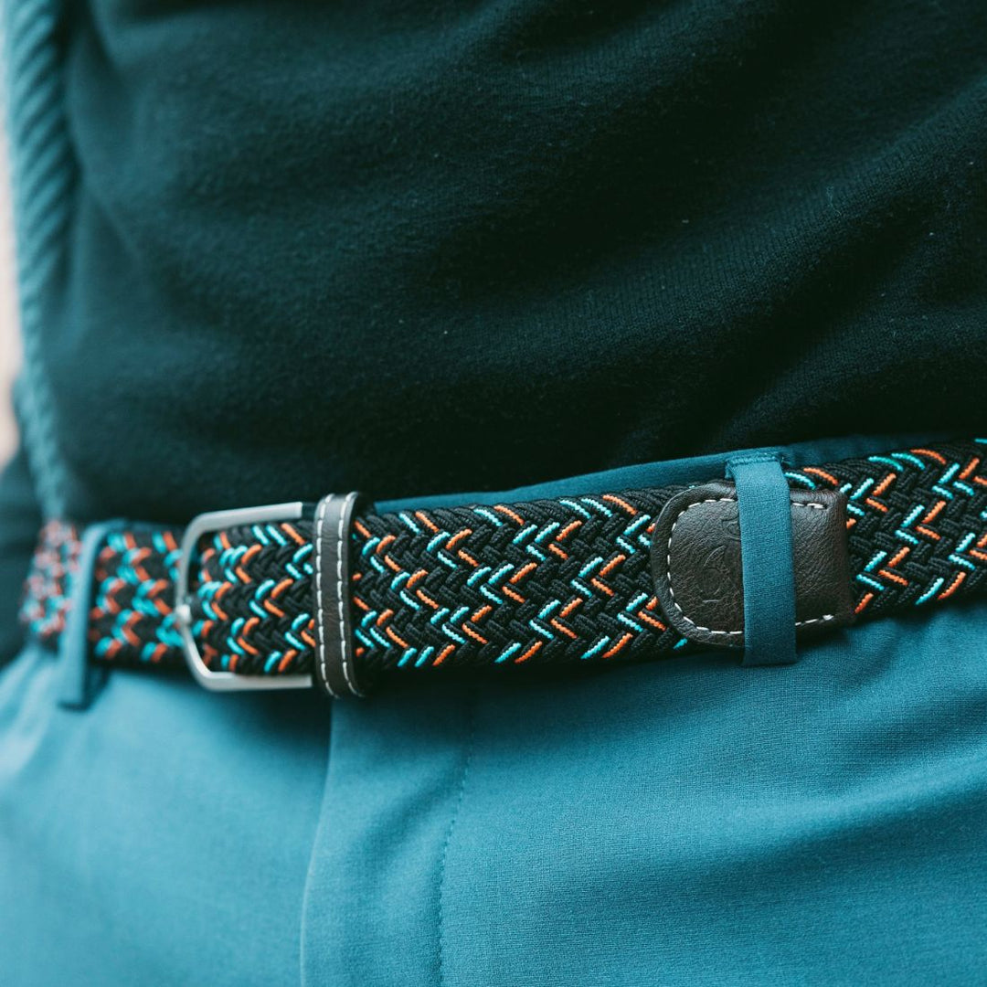 Woven Belt - Black / Orange & Blue Dot