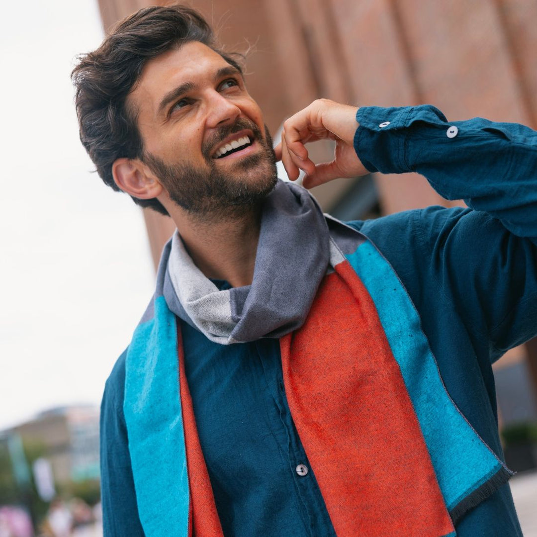 Orange, Blue & Grey Stripe Bamboo Scarf