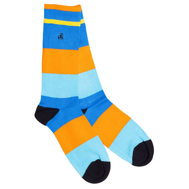 New Men's Bamboo Sock Collection - Orange & Blue Striped Bamboo Socks