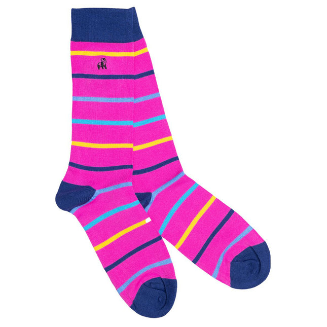 New Men's Bamboo Sock Collection - Pink Multi Stripe Bamboo Socks