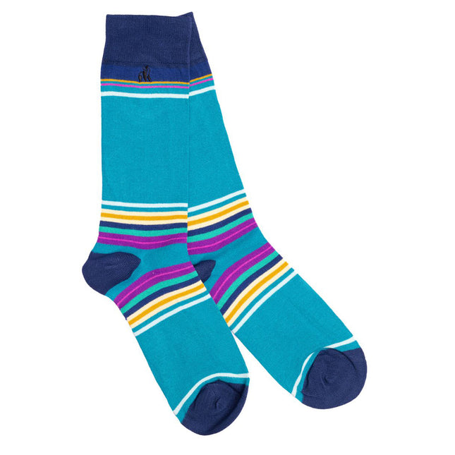 New Men's Bamboo Sock Collection - Green Multi Stripe Bamboo Socks