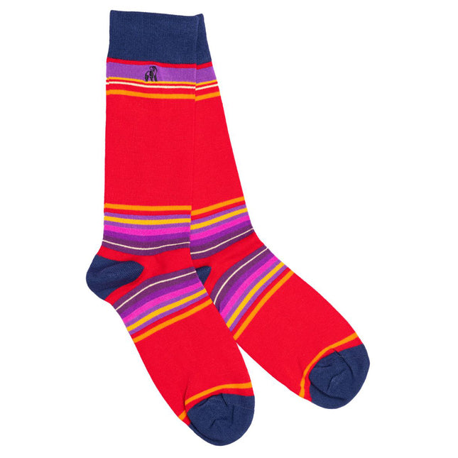 New Men's Bamboo Sock Collection - Red Multi Stripe Bamboo Socks