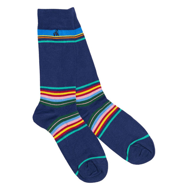 New Men's Bamboo Sock Collection - Royal Blue Multi Stripe Bamboo Socks