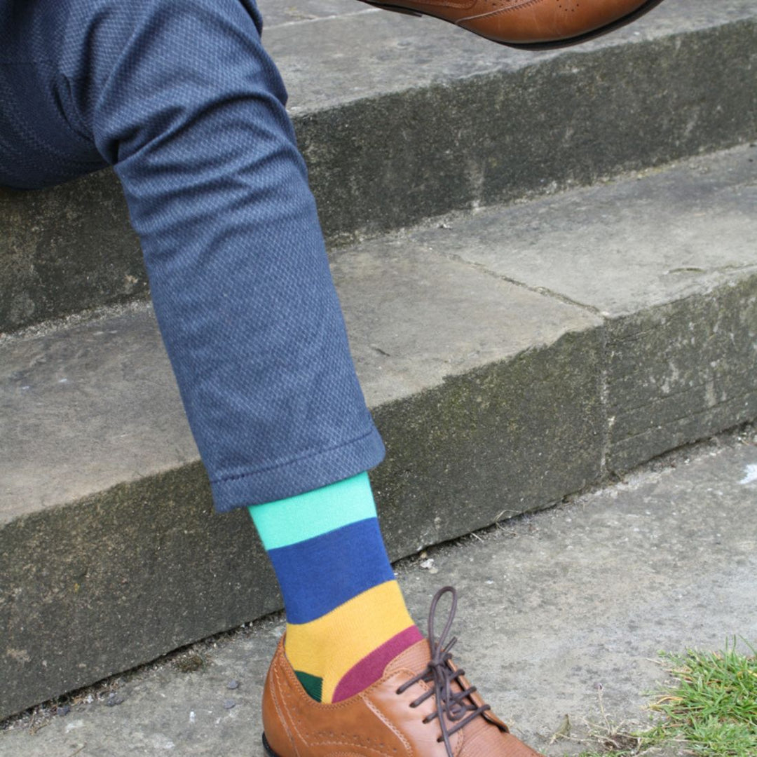 Block Striped Bamboo Socks (Comfort Cuff)