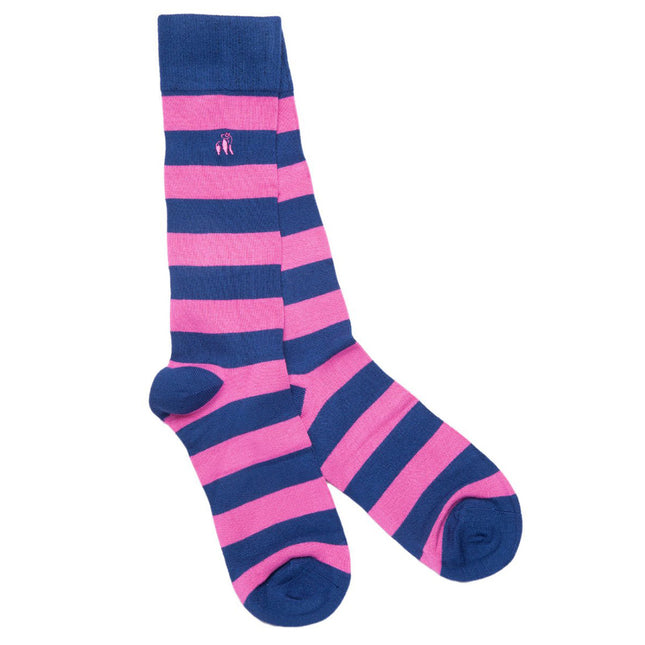 Women's Comfort Cuff Bamboo Socks - Rich Pink Striped Bamboo Socks (Comfort Cuff)