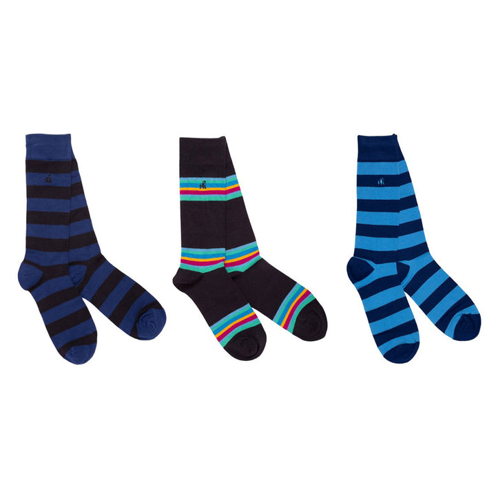 Blue Stripe Sock Box - 3 Pairs of Bamboo Socks (His)