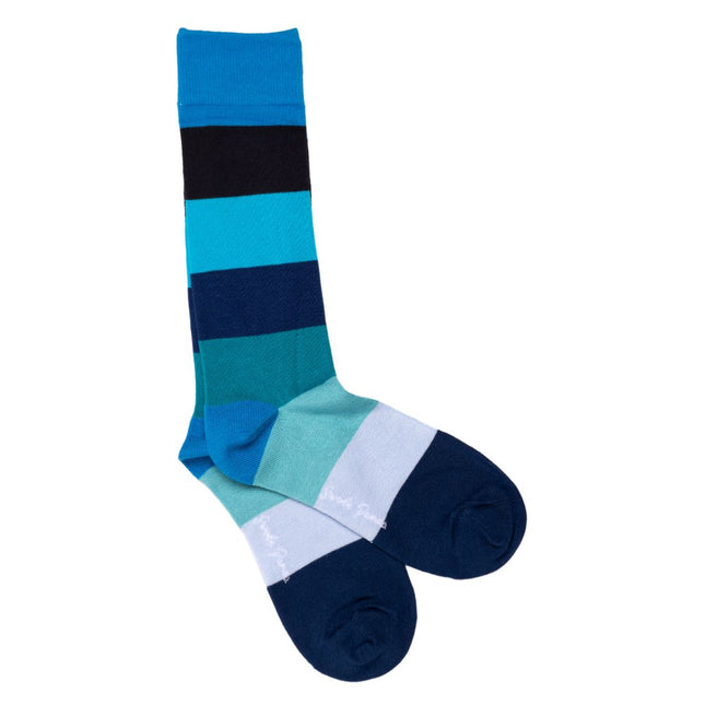 New and Trending Products - Blue Block Striped Bamboo Socks