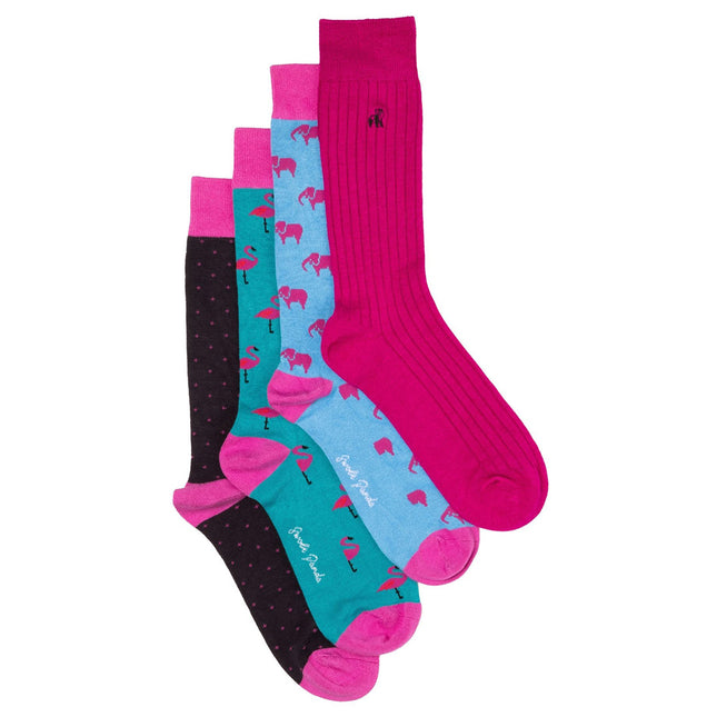 Gifts For Her - Elephant & Flamingo Bamboo Sock Bundle - Four Pairs