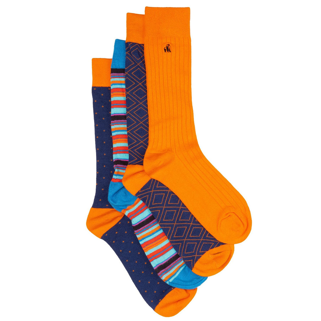 Orange and Blue Sock Bundle - Four Pairs