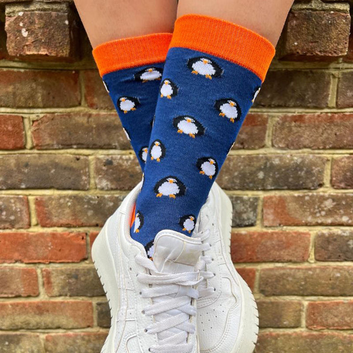 Navy Penguin Bamboo Socks