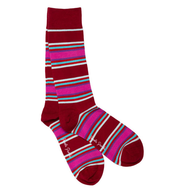 Swole Panda Outlet - Burgundy & Pink Striped Bamboo Socks