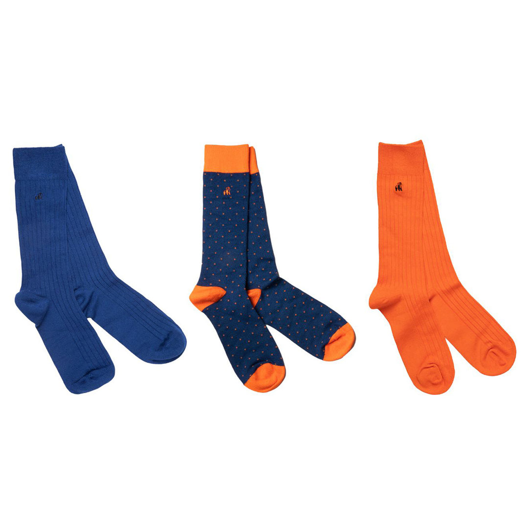 Orange and Blue Sock Box - 3 Pairs of Bamboo Socks (His)