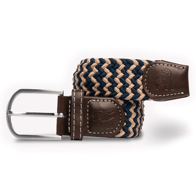 Stylish Polo Belts For Men - Woven Belt - Beige / Blue Zigzag