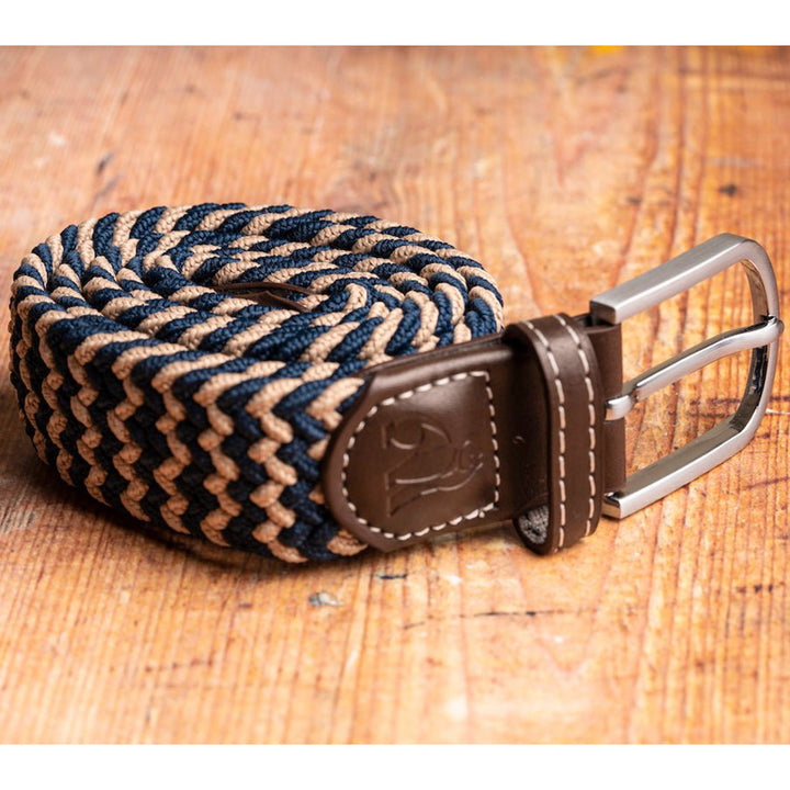 Woven Belt - Beige / Blue Zigzag