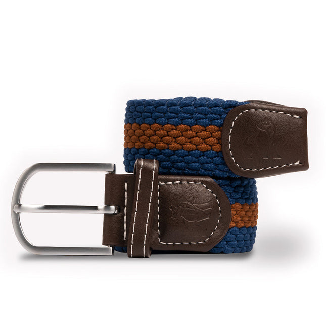 Mens Elastic Stretch Belt - Woven Belt - Blue / Brown Stripe