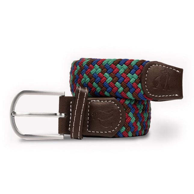 Mens Elastic Stretch Belt - Woven Belt - Blue / Green Zigzag