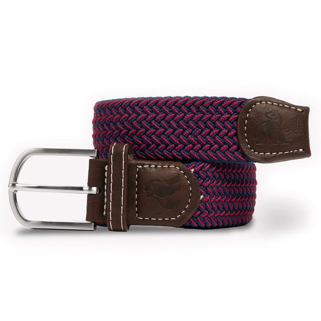 Mens Elastic Stretch Belt - Woven Belt - Blue / Red Fine Weave