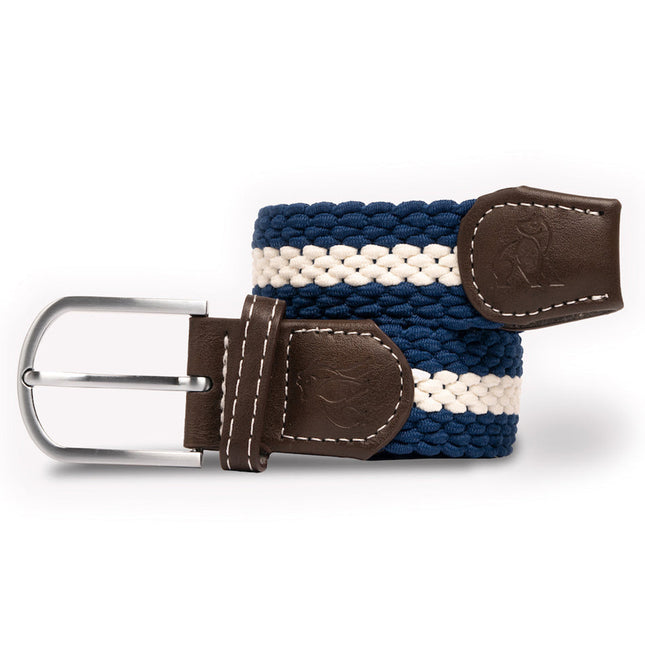 Womens Elastic Belt - Woven Belt - Blue / White Stripe