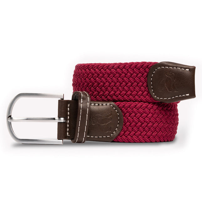 Mens Elastic Stretch Belt - Woven Belt - Burgundy