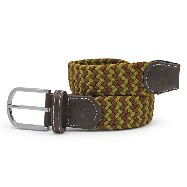 Womens Elastic Belt - Woven Belt - Khaki Zigzag