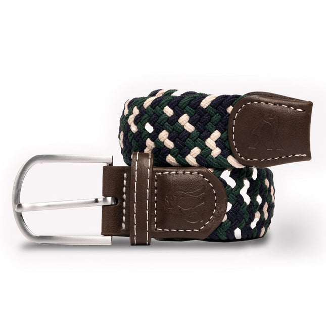 Mens Elastic Stretch Belt - Woven Belt - Navy / Green Zigzag