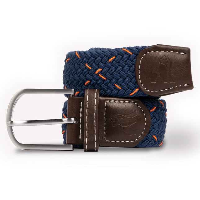 Womens Elastic Belt - Woven Belt - Navy & Orange Dot