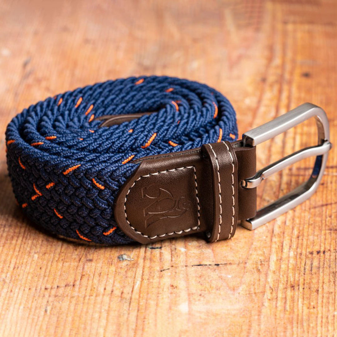 Woven Belt - Navy & Orange Dot