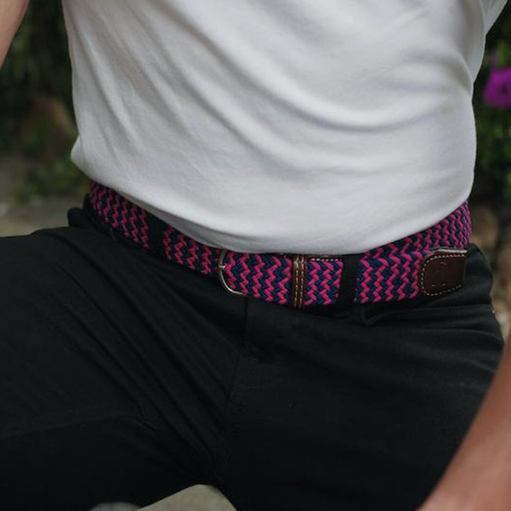 Woven Belt - Pink / Blue Zigzag