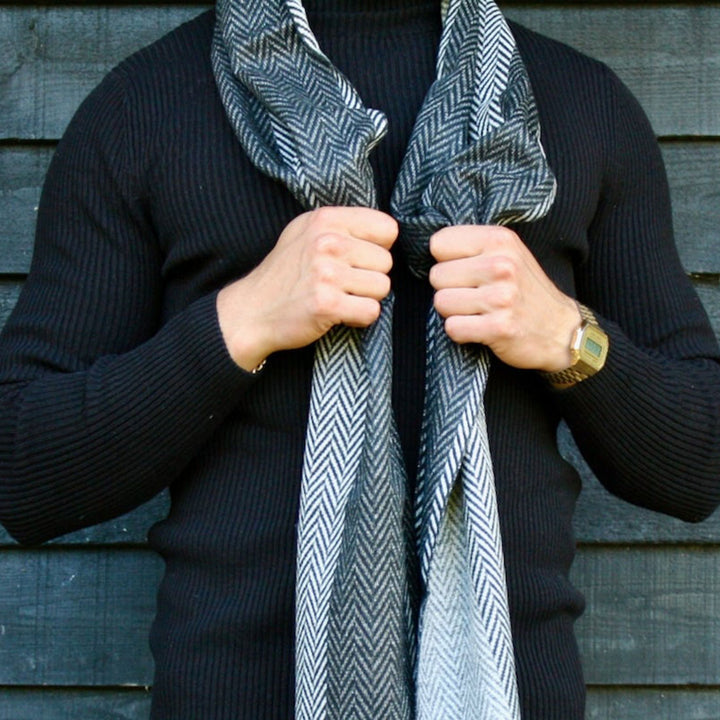 Black & White Herringbone Bamboo Scarf