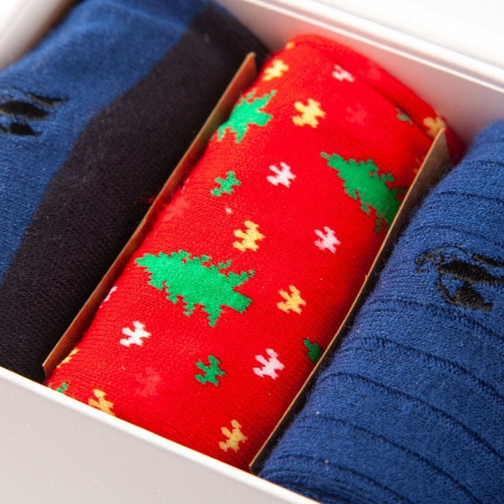 Red Christmas Tree Sock Box - 3 Pairs of Bamboo Socks (His)