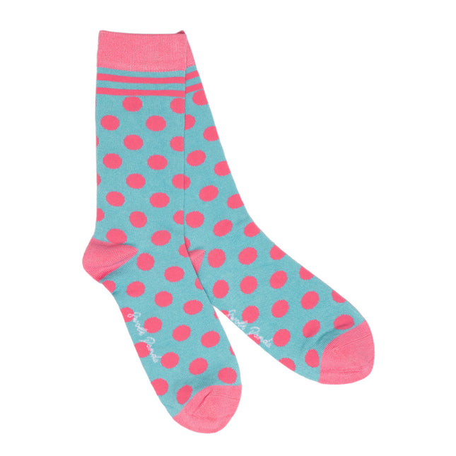 Gifts For Her - Blue and Pink Polka Dot Bamboo Socks