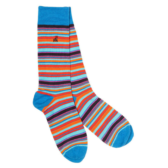 All Swole Panda Products - Blue and Red Narrow Striped Bamboo Socks