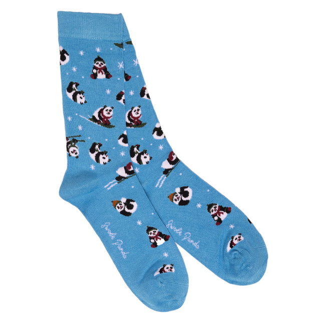 Gifts For Her - Blue Skiing Panda Bamboo Socks