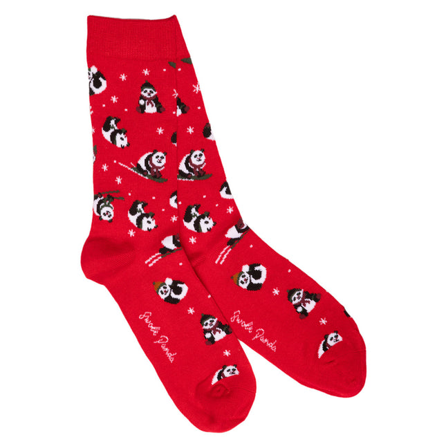 Gifts For Her - Red Skiing Panda Bamboo Socks