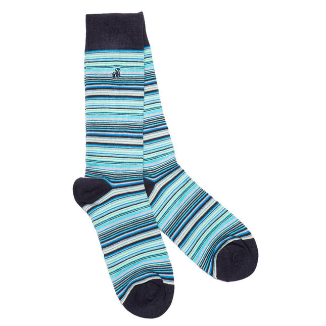 Swole Panda Gift Guide - Navy and Blue Narrow Striped Bamboo Socks