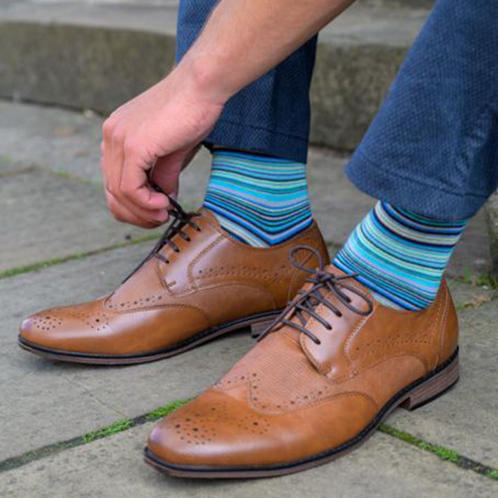 Navy and Blue Narrow Striped Bamboo Socks